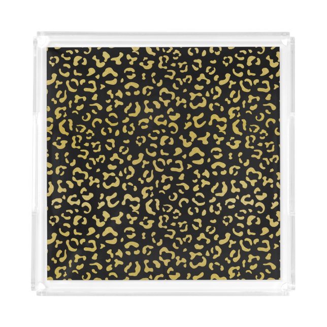 Gold Leopard, Gold Glitter, Leopard Pattern Acrylic Tray (Front)