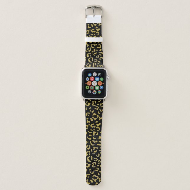 Gold Leopard, Gold Glitter, Leopard Pattern Apple Watch Band (Front)