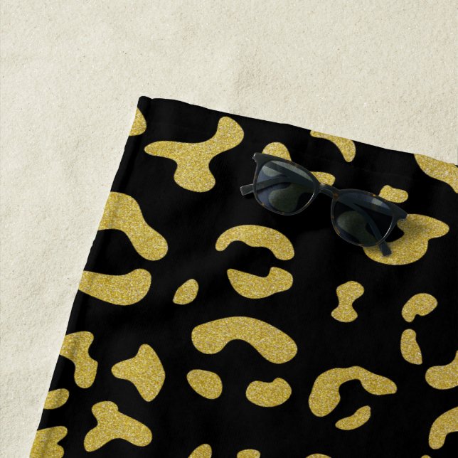 Gold Leopard, Gold Glitter, Leopard Pattern Beach Towel (In Situ)