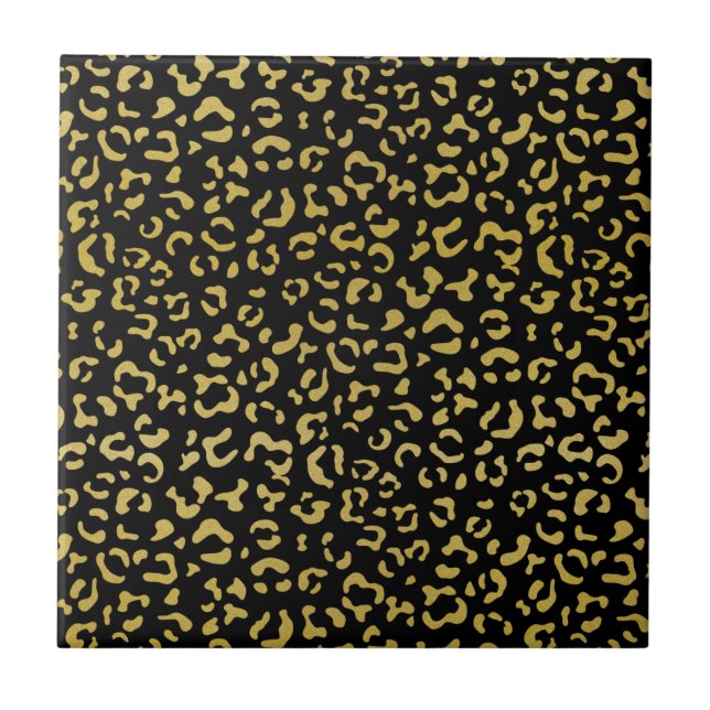 Gold Leopard, Gold Glitter, Leopard Pattern Ceramic Tile (Front)