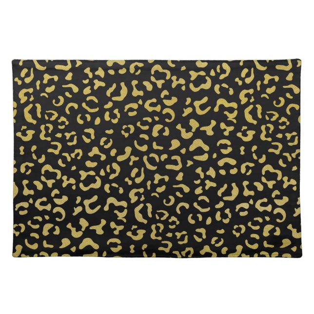 Gold Leopard, Gold Glitter, Leopard Pattern Cloth Placemat (Front)