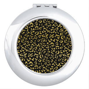 Gold Leopard, Gold Glitter, Leopard Pattern Compact Mirror