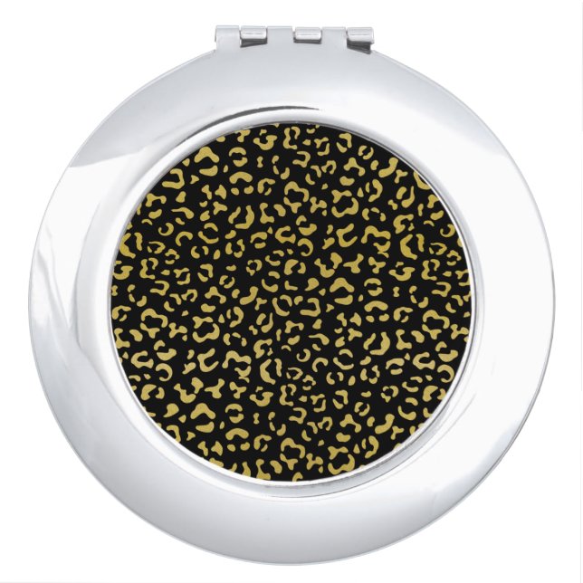 Gold Leopard, Gold Glitter, Leopard Pattern Compact Mirror (Front)