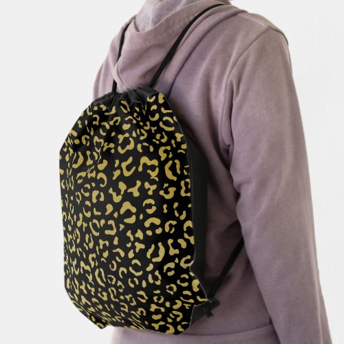 Gold Leopard Gold Glitter Leopard Pattern Drawstring Bag