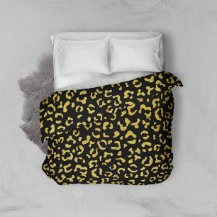 Gold Leopard, Gold Glitter, Leopard Pattern Duvet Cover
