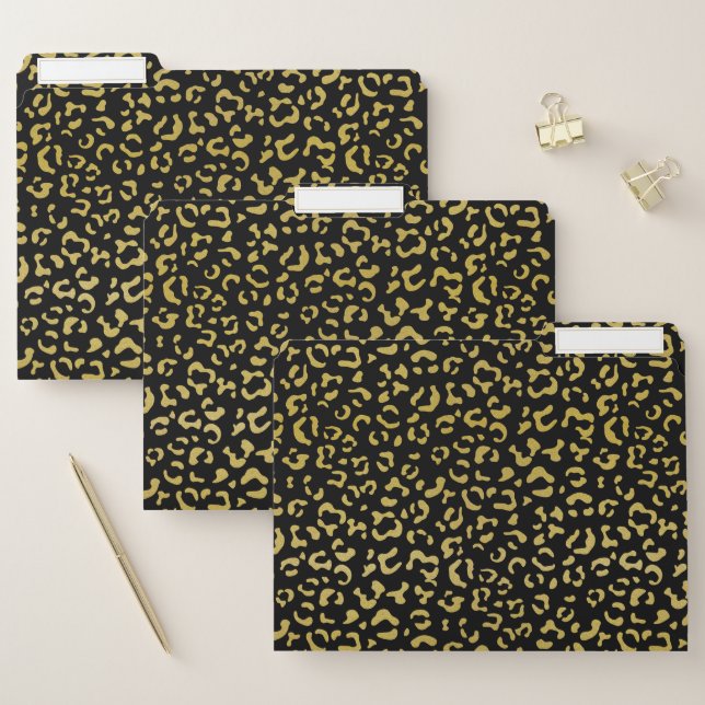 Gold Leopard, Gold Glitter, Leopard Pattern File Folder (Set)