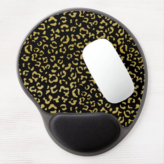 Gold Leopard, Gold Glitter, Leopard Pattern Gel Mouse Pad (Left Side)