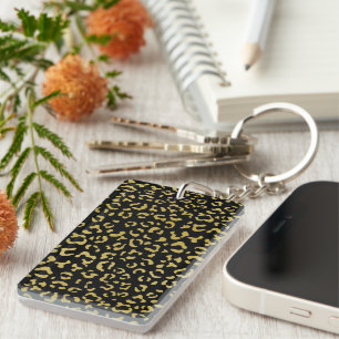 Gold Leopard, Gold Glitter, Leopard Pattern Keychain