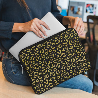 Gold Leopard, Gold Glitter, Leopard Pattern Laptop Sleeve