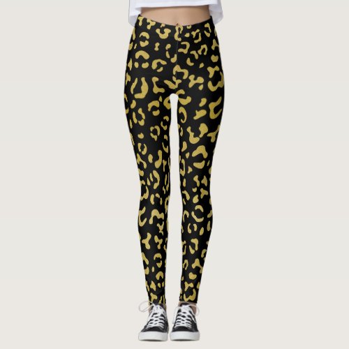 Gold Leopard Gold Glitter Leopard Pattern Leggings