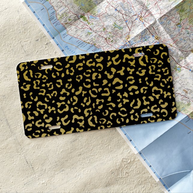 Gold Leopard, Gold Glitter, Leopard Pattern License Plate (In Situ)