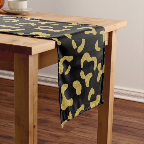 Gold Leopard Gold Glitter Leopard Pattern Medium Table Runner