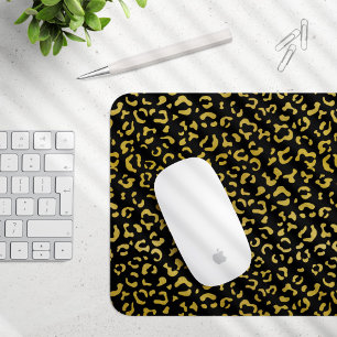 Gold Leopard, Gold Glitter, Leopard Pattern Mouse Pad