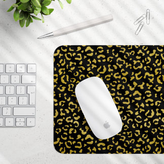 Gold Leopard, Gold Glitter, Leopard Pattern Mouse Pad