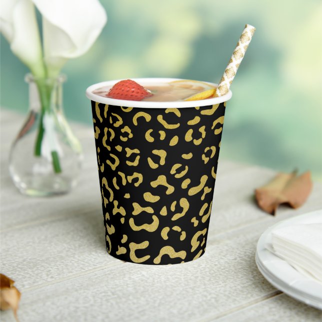 Gold Leopard, Gold Glitter, Leopard Pattern Paper Cups (Insitu)
