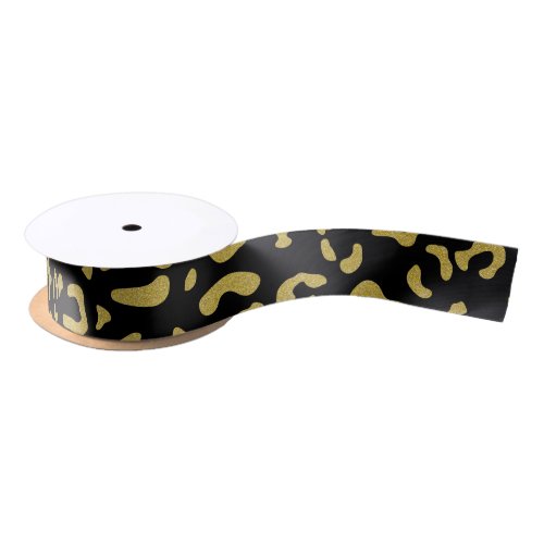 Gold Leopard Gold Glitter Leopard Pattern Satin Ribbon