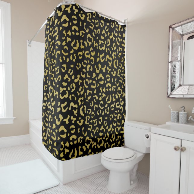 Gold Leopard, Gold Glitter, Leopard Pattern Shower Curtain (In Situ)