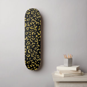 Gold Leopard, Gold Glitter, Leopard Pattern Skateboard