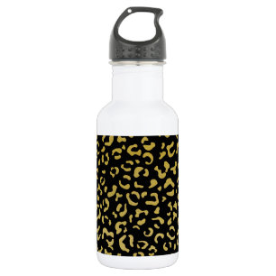 Gold Leopard, Gold Glitter, Leopard Pattern Stainless Steel Water Bottle
