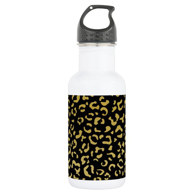 Gold Leopard, Gold Glitter, Leopard Pattern Stainless Steel Water Bottle (Front)