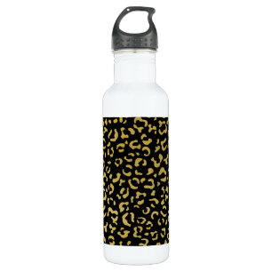 Gold Leopard, Gold Glitter, Leopard Pattern Stainless Steel Water Bottle