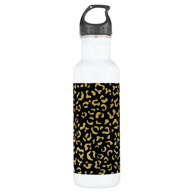 Gold Leopard, Gold Glitter, Leopard Pattern Stainless Steel Water Bottle (Front)