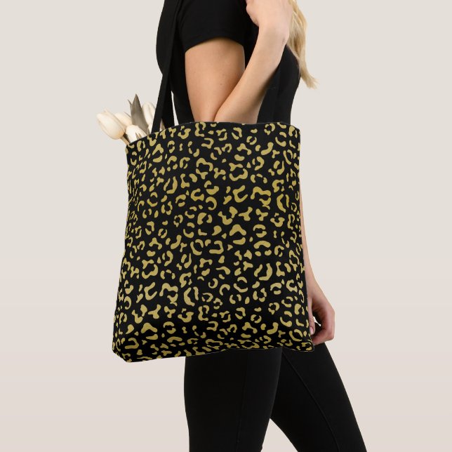 Gold Leopard, Gold Glitter, Leopard Pattern Tote Bag (Close Up)