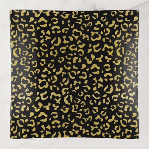 Gold Leopard Gold Glitter Leopard Pattern Trinket Tray