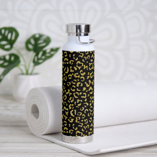 Gold Leopard, Gold Glitter, Leopard Pattern Water Bottle