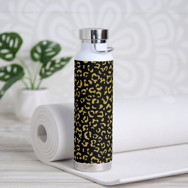 Gold Leopard, Gold Glitter, Leopard Pattern Water Bottle (Yoga)