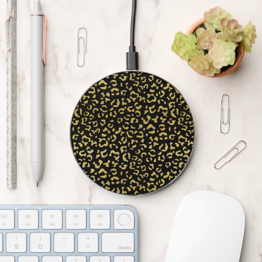 Gold Leopard, Gold Glitter, Leopard Pattern Wireless Charger (Desk)