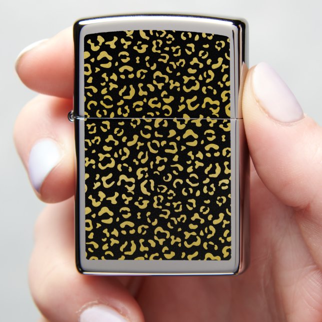 Gold Leopard, Gold Glitter, Leopard Pattern Zippo Lighter (In Hand)