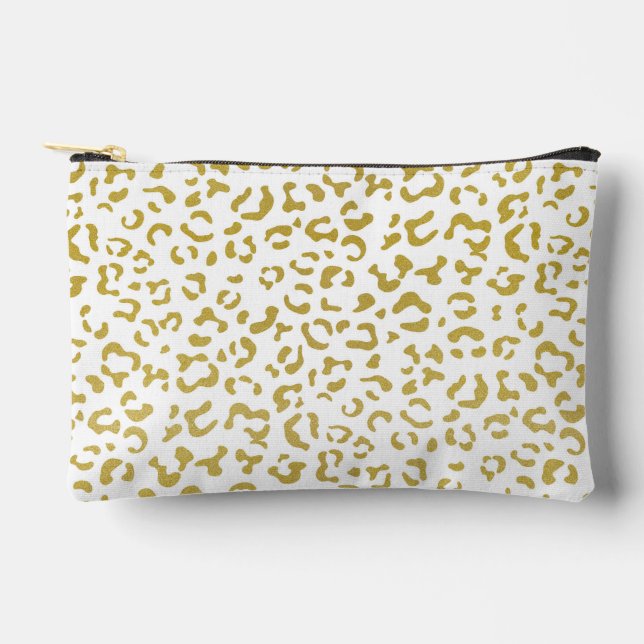 Gold Leopard, Gold Glitter, Leopard Print Accessory Pouch (Front)