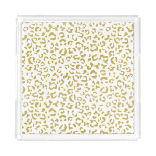 Gold Leopard, Gold Glitter, Leopard Print Acrylic Tray