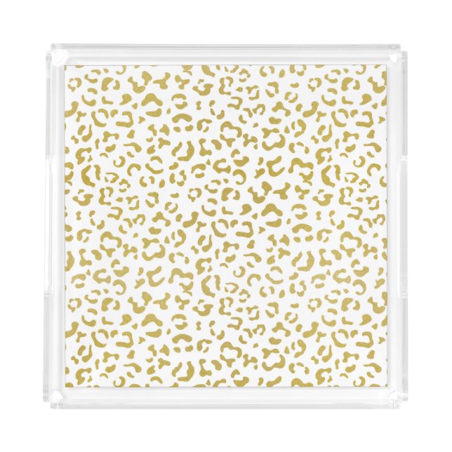 Gold Leopard, Gold Glitter, Leopard Print Acrylic Tray (Front)