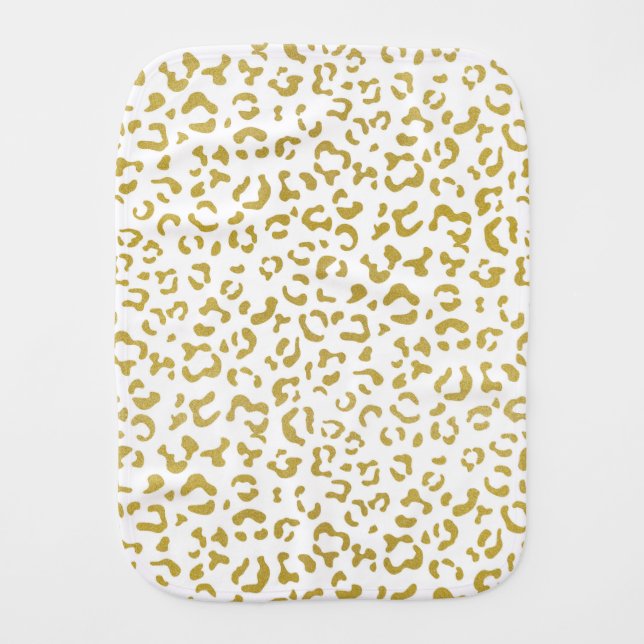 Gold Leopard, Gold Glitter, Leopard Print Baby Burp Cloth (Front)