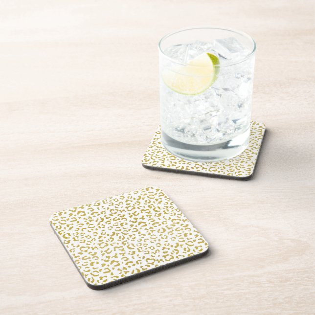 Gold Leopard, Gold Glitter, Leopard Print Beverage Coaster (Right Side)