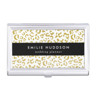 Gold Leopard, Gold Glitter, Leopard Print Business Card Case