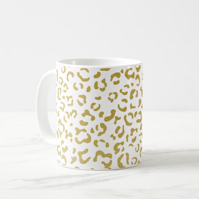 Gold Leopard, Gold Glitter, Leopard Print Coffee Mug (Front Left)
