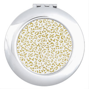 Gold Leopard, Gold Glitter, Leopard Print Compact Mirror