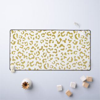 Gold Leopard, Gold Glitter, Leopard Print Desk Mat