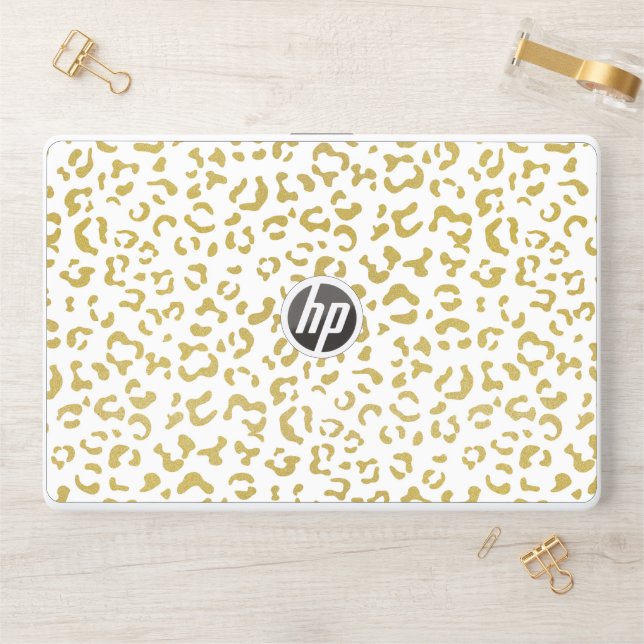 Gold Leopard, Gold Glitter, Leopard Print HP Laptop Skin (Desk)