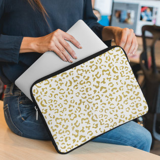 Gold Leopard, Gold Glitter, Leopard Print Laptop Sleeve