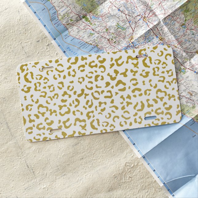 Gold Leopard, Gold Glitter, Leopard Print License Plate (In Situ)