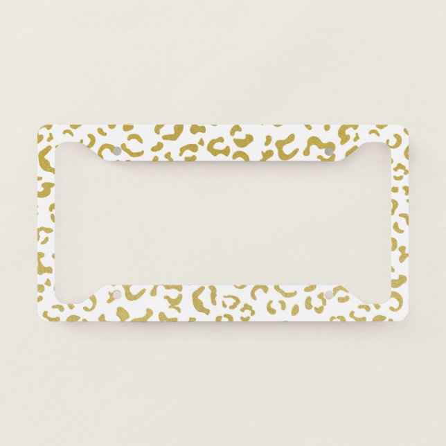 Gold Leopard, Gold Glitter, Leopard Print License Plate Frame (Front)