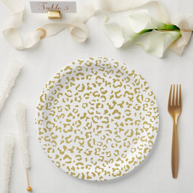 Gold Leopard, Gold Glitter, Leopard Print Paper Plates (Wedding)