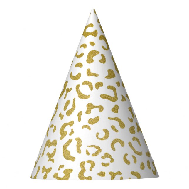 Gold Leopard, Gold Glitter, Leopard Print Party Hat (Front)