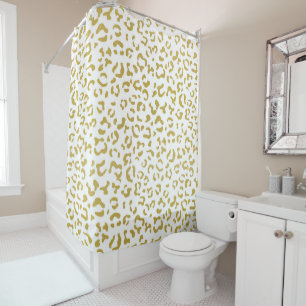 Gold Leopard, Gold Glitter, Leopard Print Shower Curtain