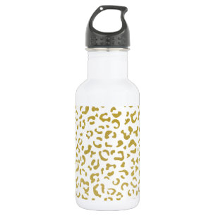 Gold Leopard, Gold Glitter, Leopard Print Stainless Steel Water Bottle