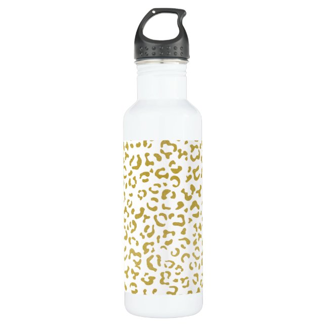 Gold Leopard, Gold Glitter, Leopard Print Stainless Steel Water Bottle (Front)